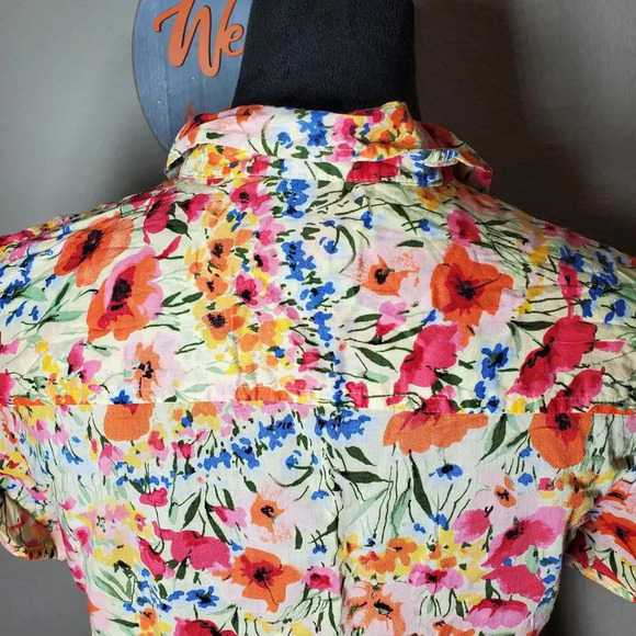 Liz Claiborne Crazy Horse Floral Cotton Lightweight Button Down Shirt Size Small - Picture 13 of 15